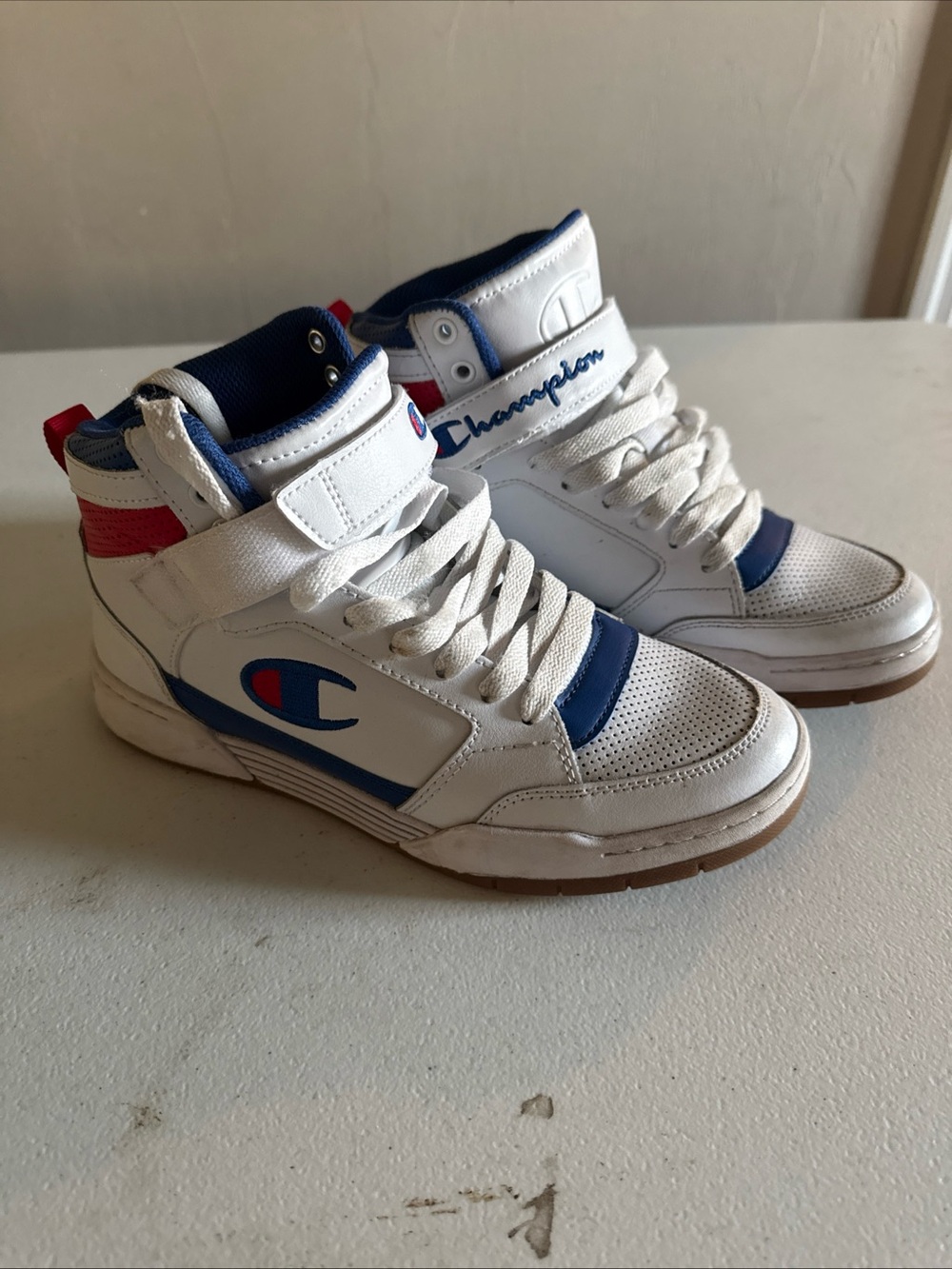 Champion Kids High-Top Sneakers in White, Blue and Red